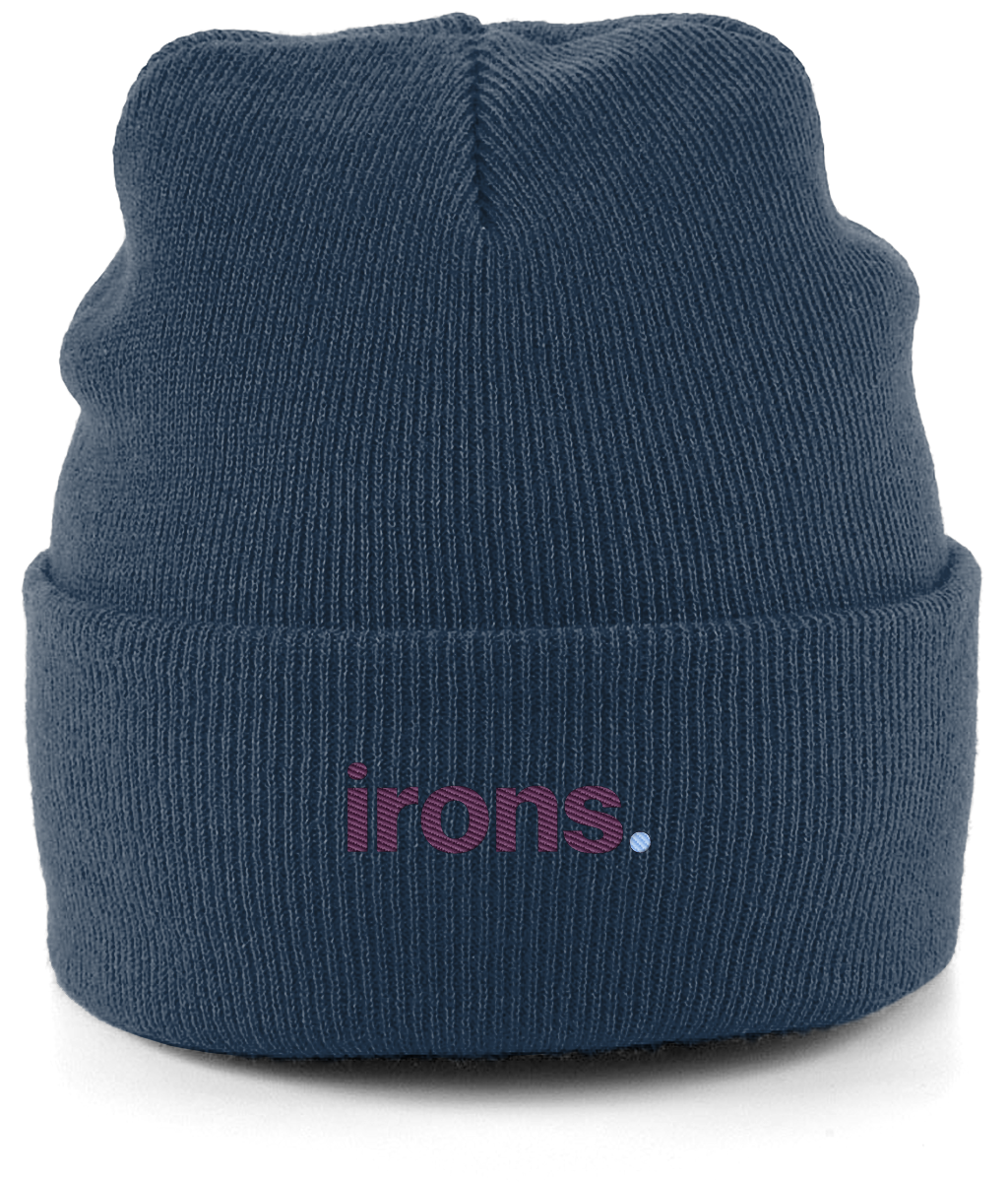 irons. embroidered West Ham beanie in French Navy, Legends in Thread