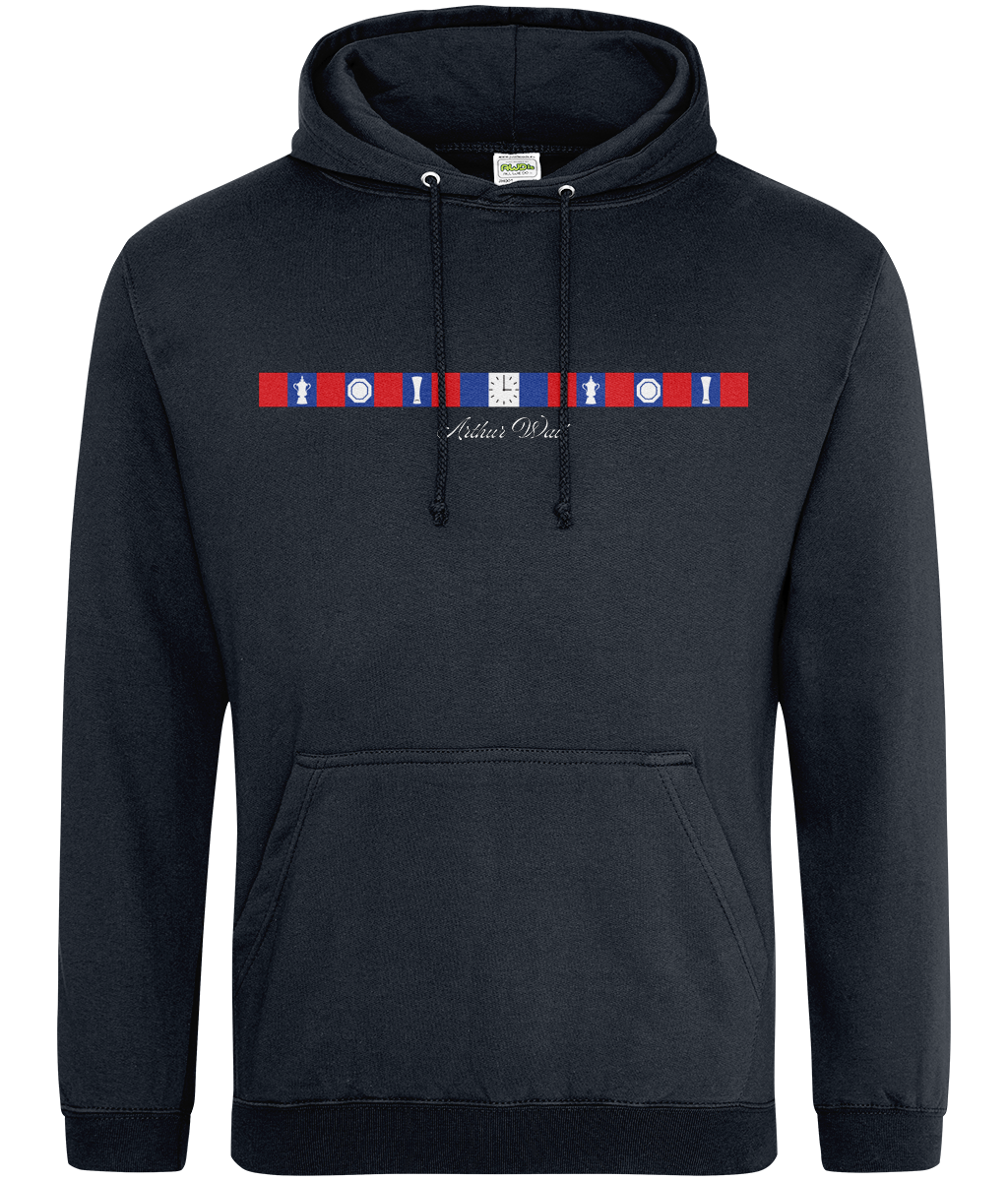 Arthur Wait Fascia Inspired printed Crystal Palace hoodie in New French Navy, Legends in Thread