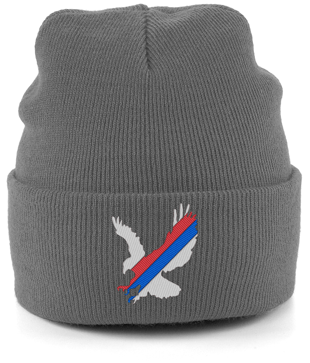 White Eagle Sash embroidered Crystal Palace beanie in Graphite Grey, Legends in Thread