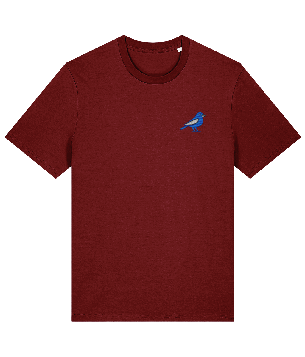 Cardiff Bluebird embroidered Cardiff City cotton tee in Burgundy, Legends in Thread