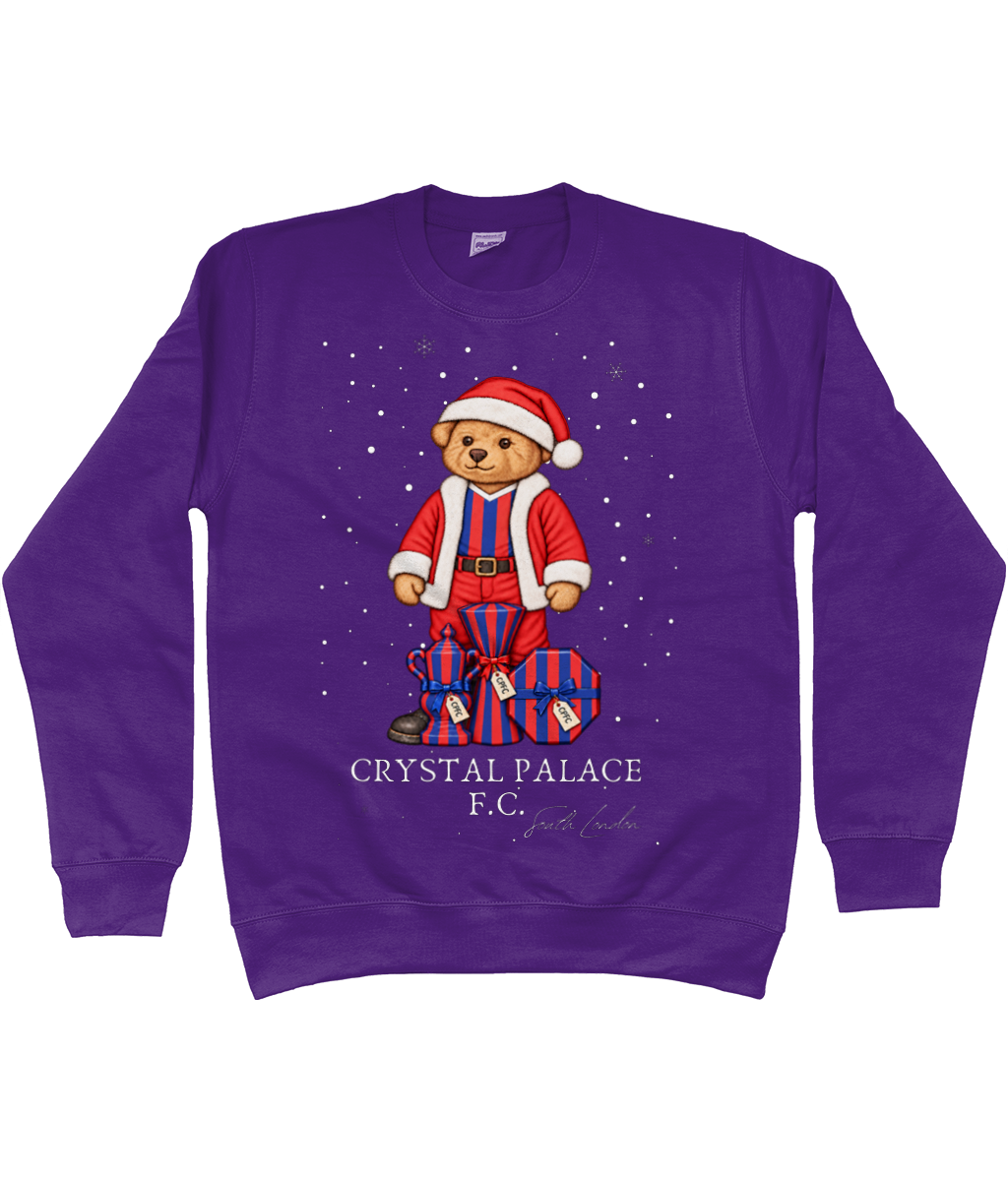 Selby the Bear at Christmas printed Crystal Palace sweatshirt in Purple, Legends in Thread