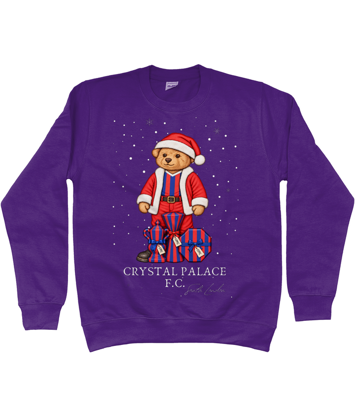 Selby the Bear at Christmas printed Crystal Palace sweatshirt in Purple, Legends in Thread