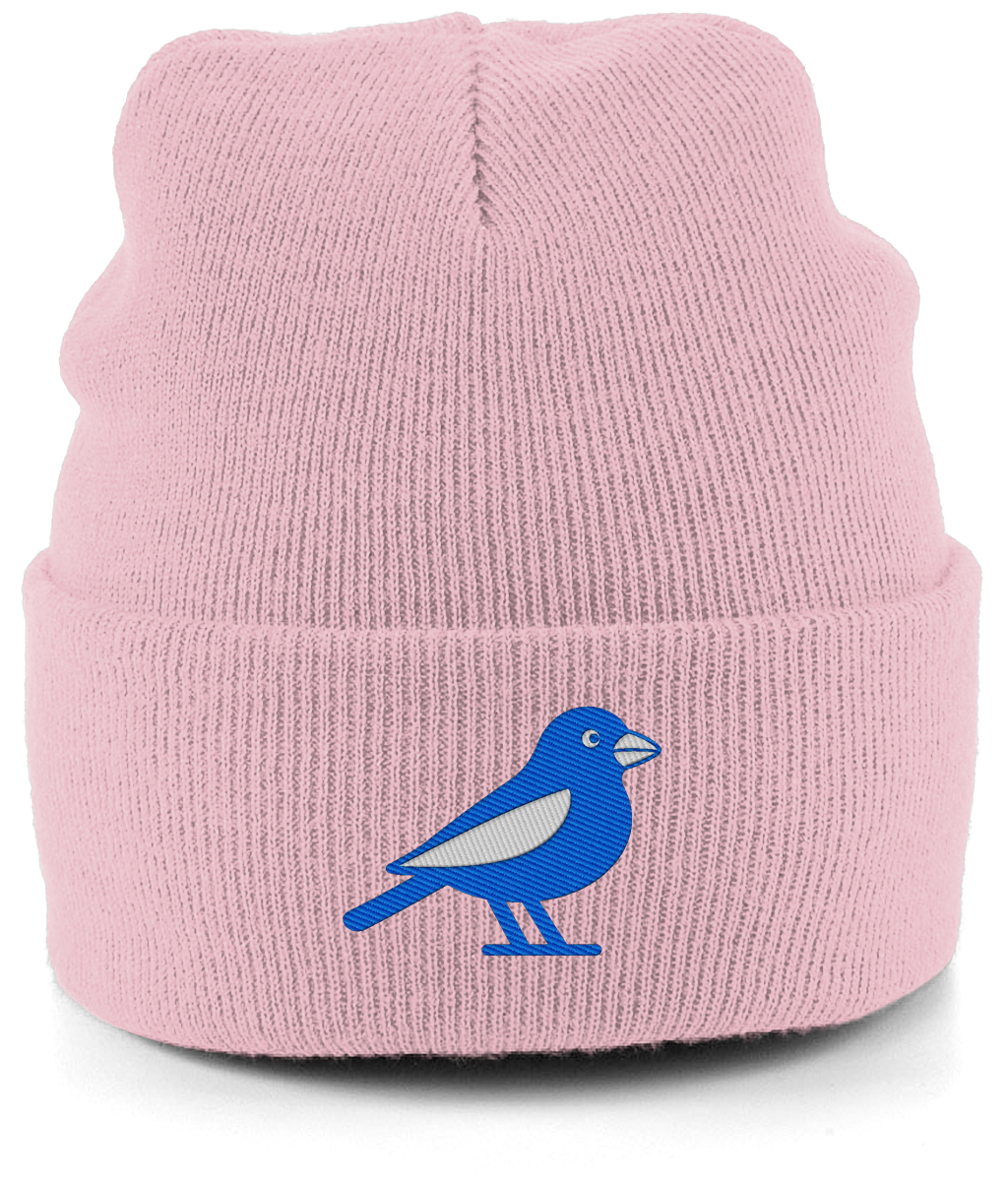 Cardiff Bluebird embroidered Cardiff City beanie in Dusty Pink, Legends in Thread