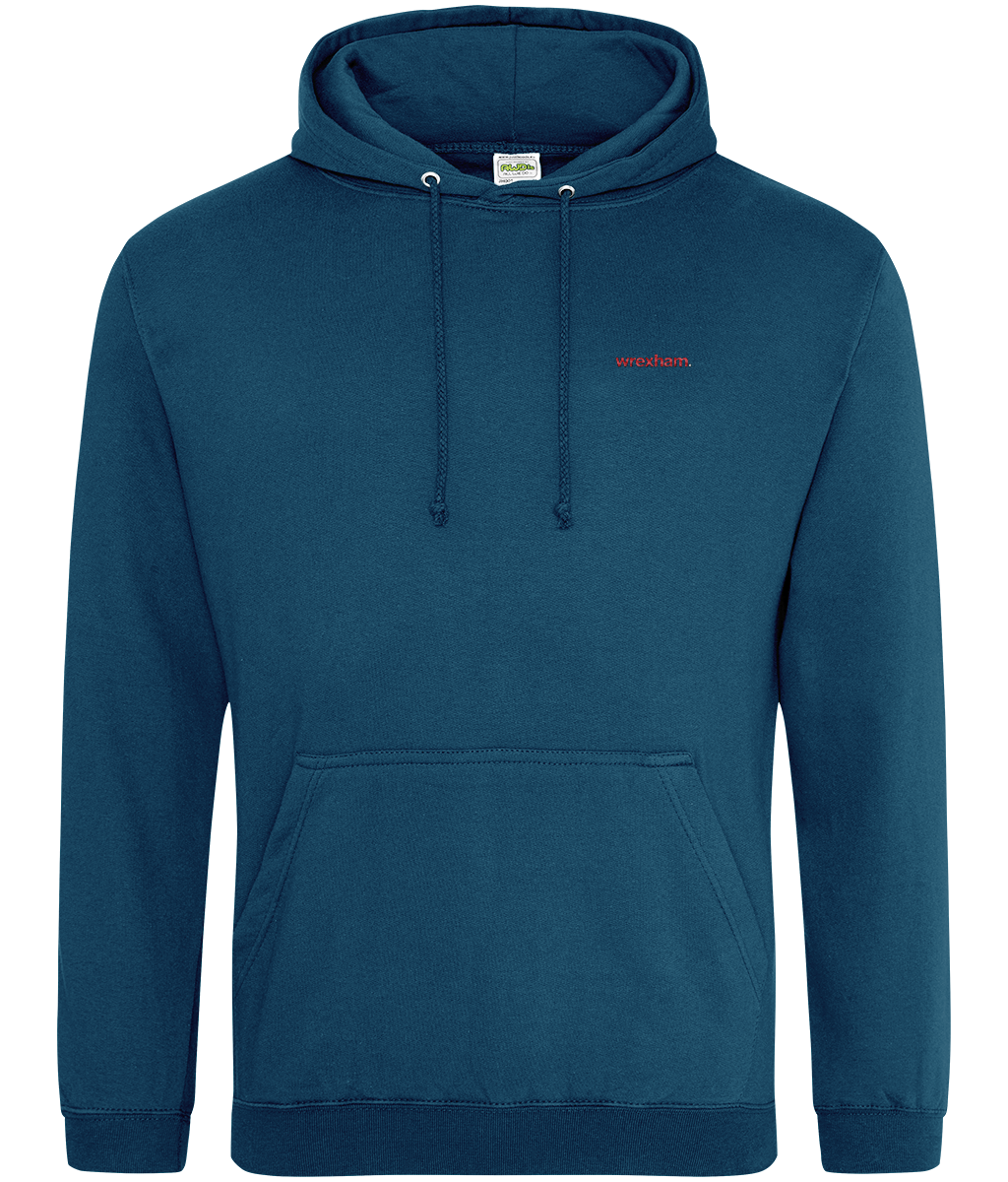 wrexham. embroidered Wrexham hoodie in Deep Sea Blue, Legends in Thread