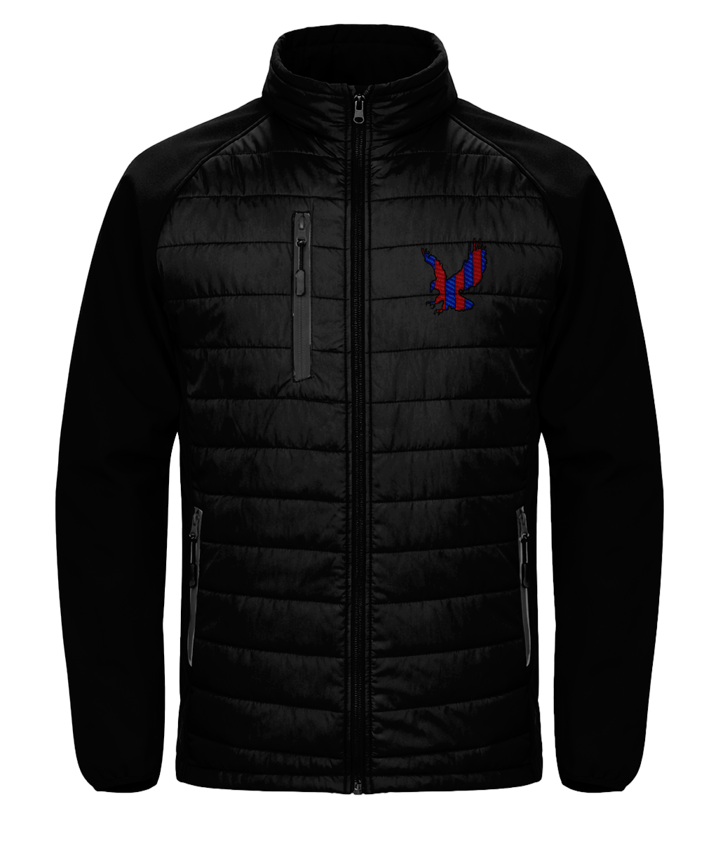Red and Blue Striped Eagle embroidered Crystal Palace softshell jacket in Black/Black, Legends in Thread