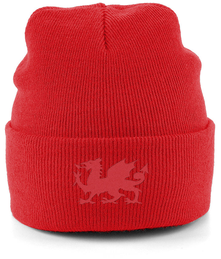 Wrexham Welsh Dragon embroidered Wrexham beanie in Fire Red, Legends in Thread