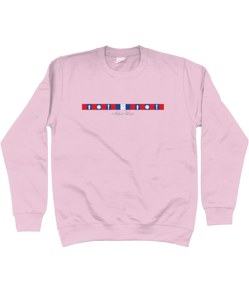 Arthur Wait Fascia Inspired printed Crystal Palace sweatshirt in Baby Pink, Legends in Thread