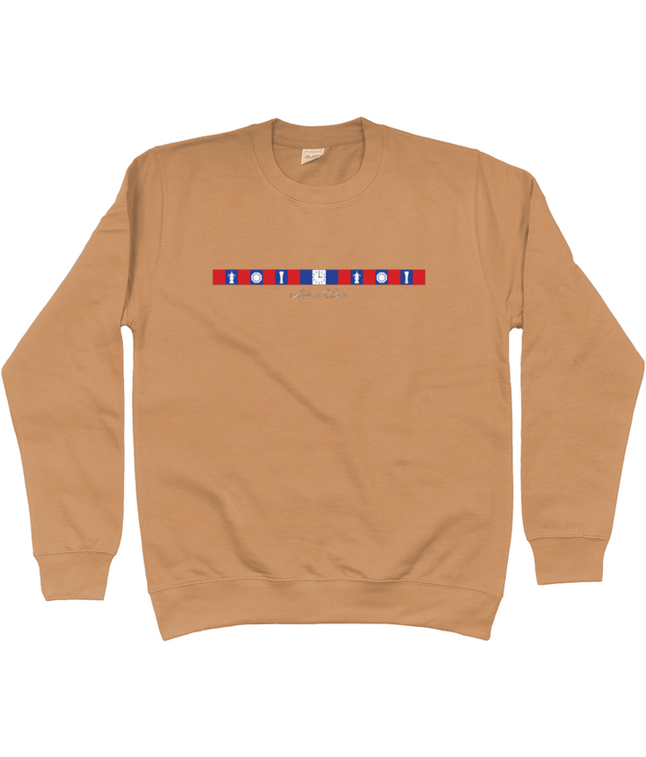 Arthur Wait Fascia Inspired printed Crystal Palace sweatshirt in Caramel Latte, Legends in Thread