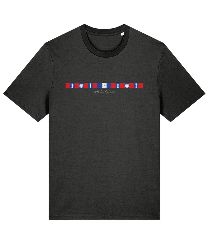 Arthur Wait Fascia printed Crystal Palace cotton tee in Dark Heather Grey, Legends in Thread