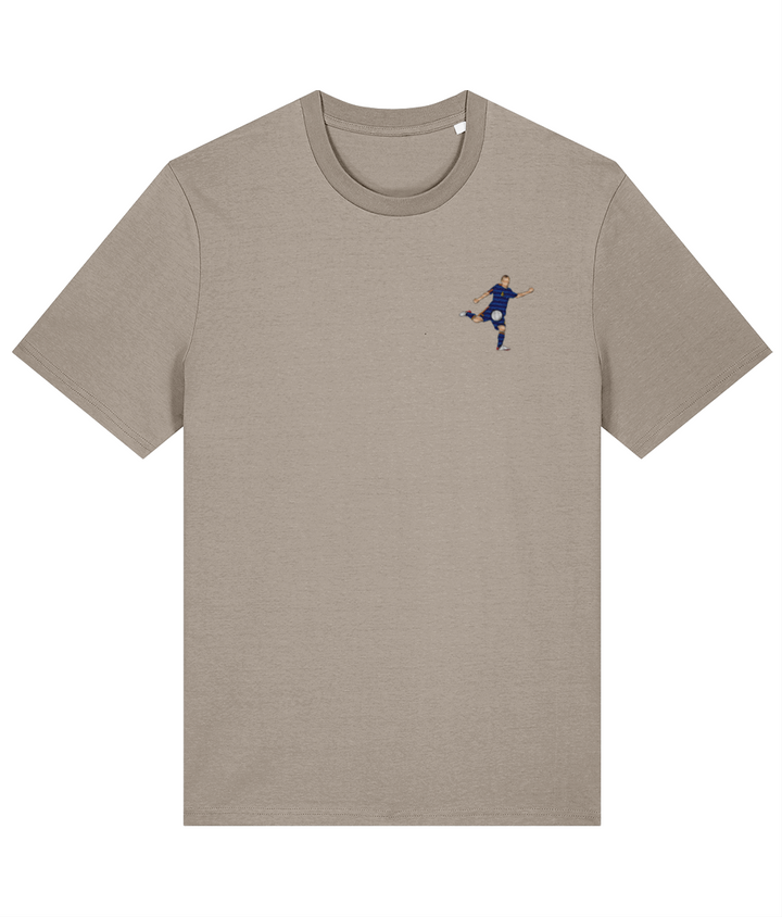 Iniesta World Cup Goal embroidered Spain cotton tee in Desert Dust, Legends in Thread
