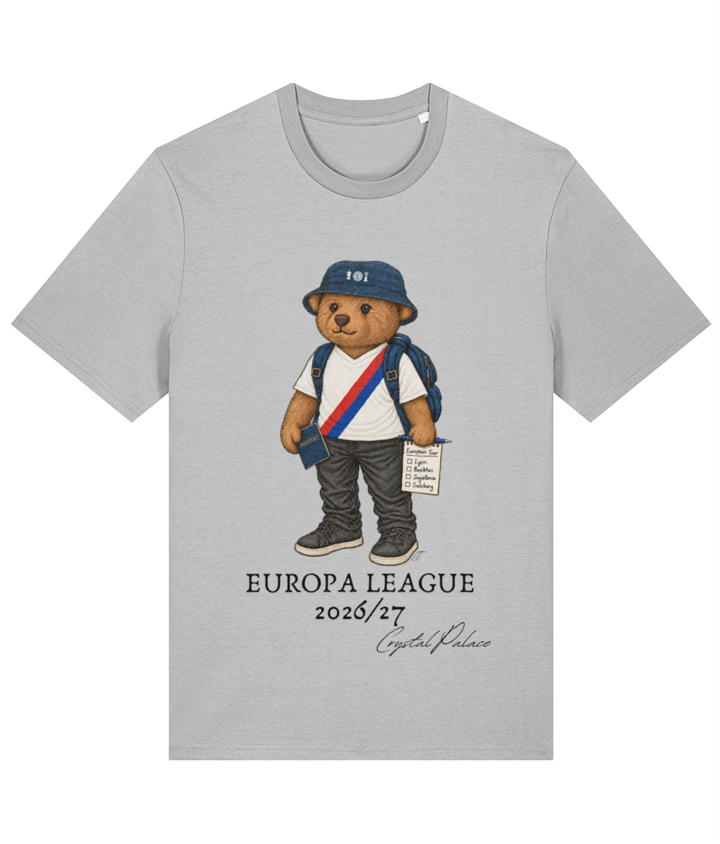 Selby the Bear Europa Tour printed Crystal Palace cotton tee in Heather Grey, Legends in Thread