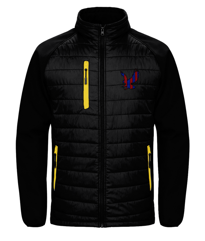 Red and Blue Striped Eagle embroidered Crystal Palace softshell jacket in Black/Yellow, Legends in Thread