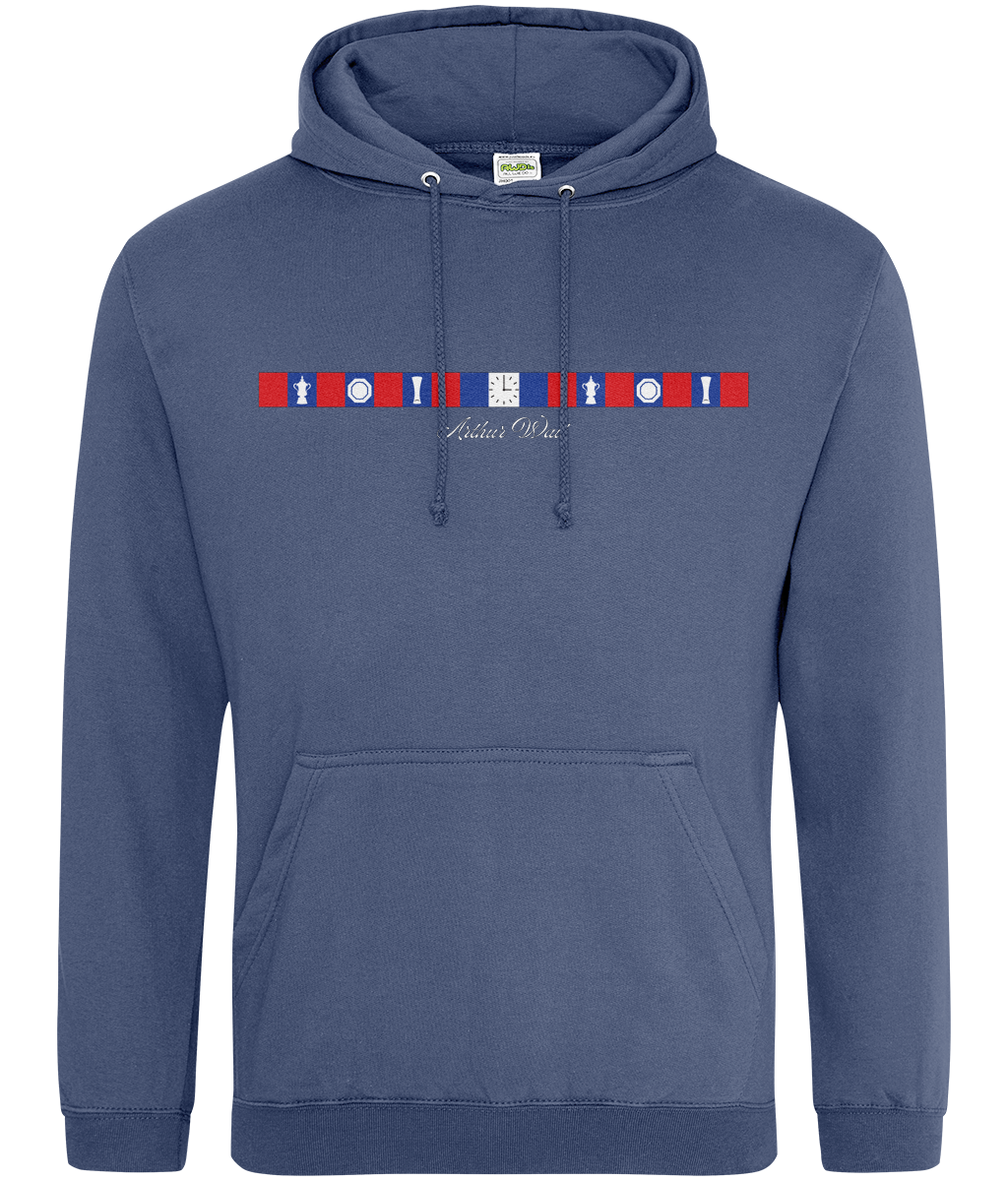 Arthur Wait Fascia Inspired printed Crystal Palace hoodie in Airforce Blue, Legends in Thread