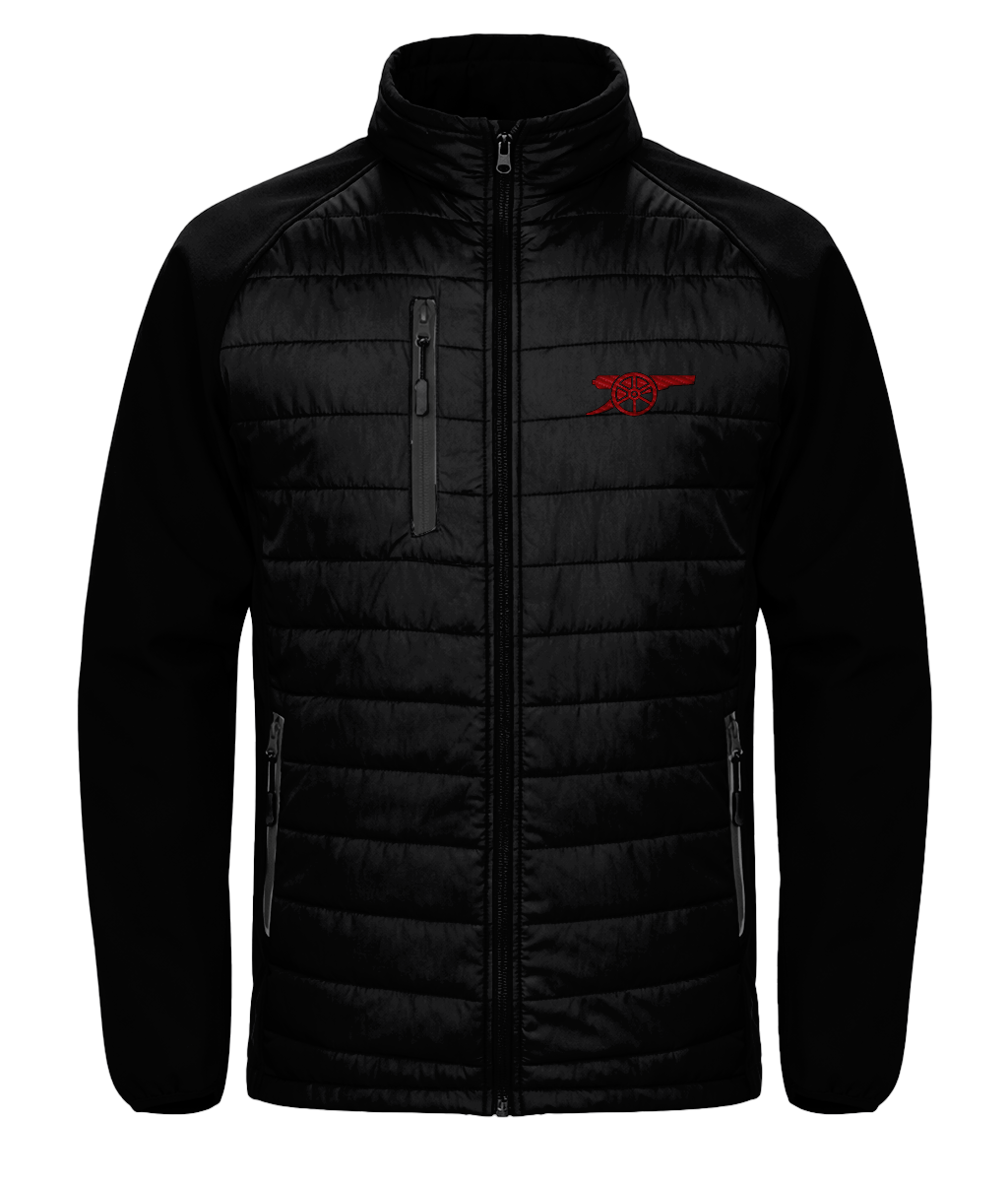 Arsenal Cannon embroidered Arsenal softshell padded jacket in Black/Black, Legends in Thread