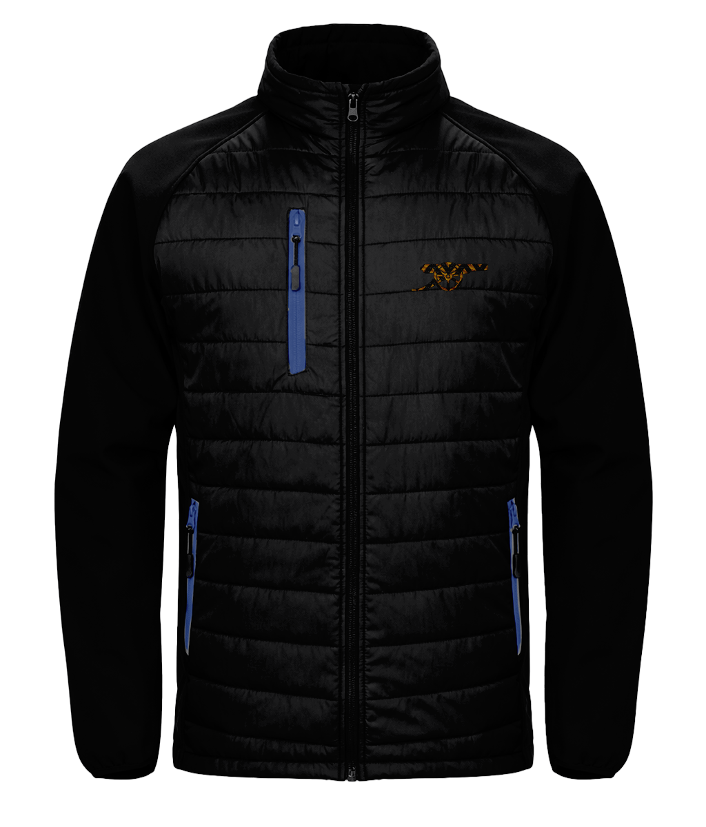 Bruised Banana embroidered Arsenal softshell padded jacket in Black/Royal, Legends in Thread