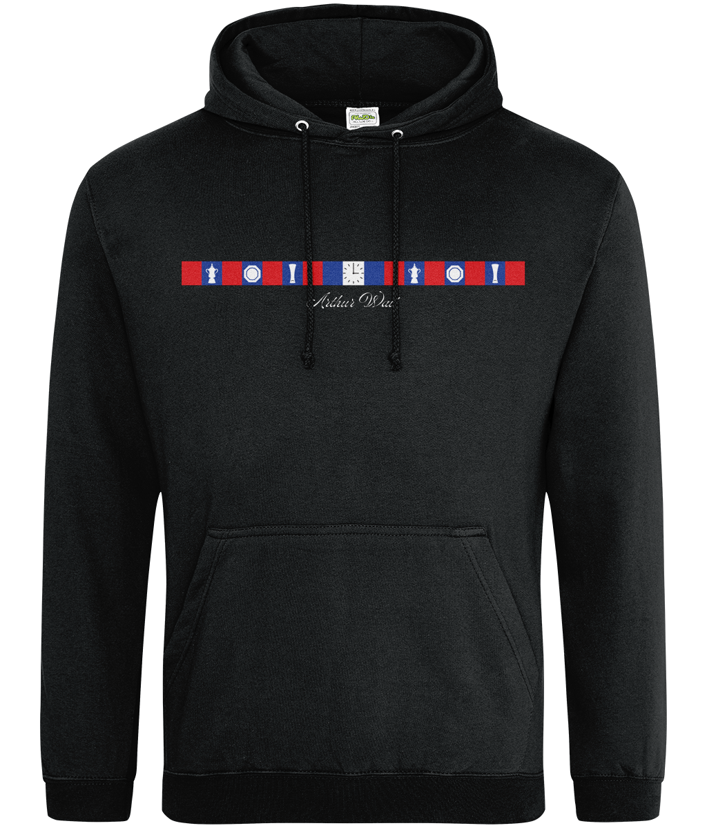 Arthur Wait Fascia Inspired printed Crystal Palace hoodie in Jet Black, Legends in Thread