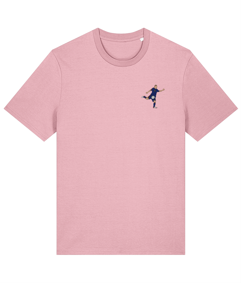 Iniesta World Cup Goal embroidered Spain cotton tee in Cotton Pink, Legends in Thread