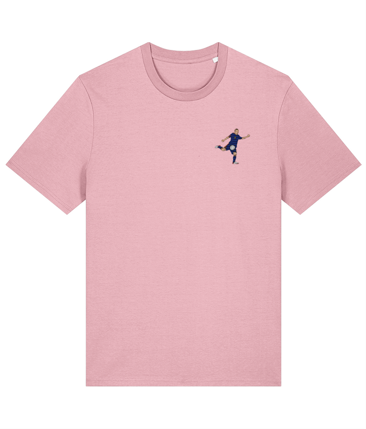 Iniesta World Cup Goal embroidered Spain cotton tee in Cotton Pink, Legends in Thread