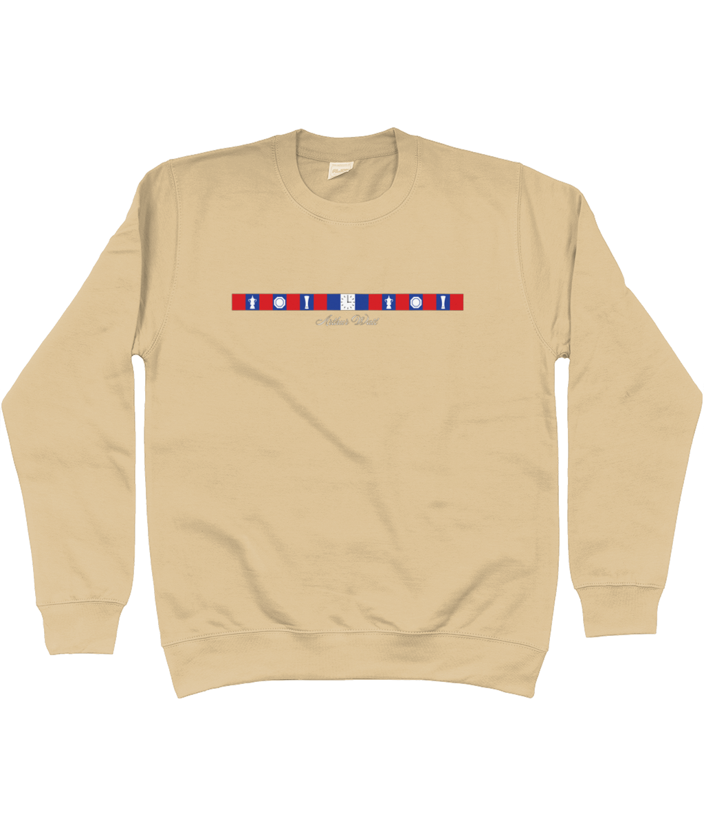 Arthur Wait Fascia Inspired printed Crystal Palace sweatshirt in Desert Sand, Legends in Thread