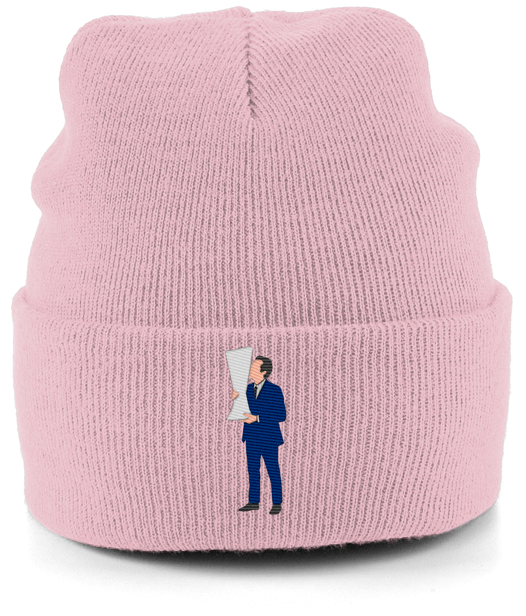 Unai Emery Trophy Kiss embroidered Aston Villa beanie in Dusty Pink, Legends in Thread