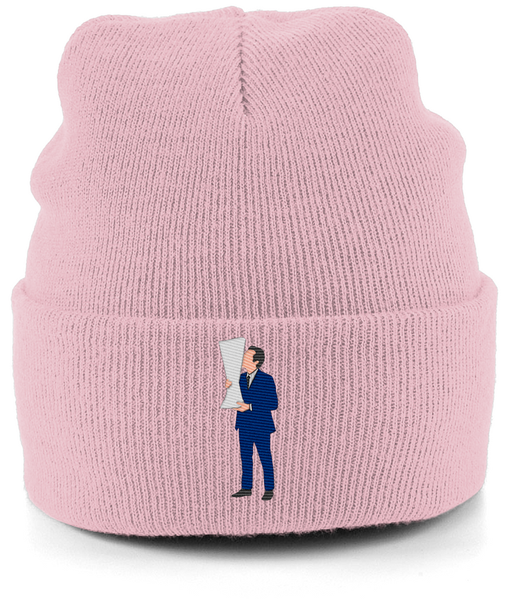Unai Emery Trophy Kiss embroidered Aston Villa beanie in Dusty Pink, Legends in Thread
