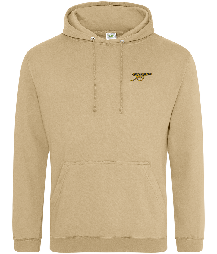 Bruised Banana embroidered Arsenal hoodie in Desert Sand, Legends in Thread