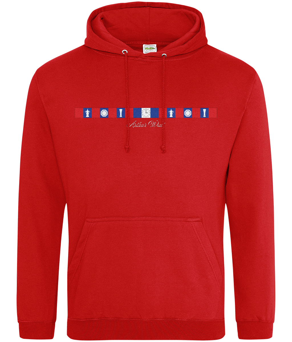 Arthur Wait Fascia Inspired printed Crystal Palace hoodie in Fire Red, Legends in Thread