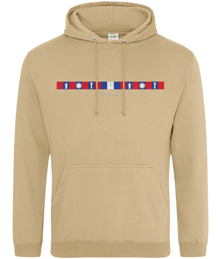 Arthur Wait Fascia Inspired printed Crystal Palace hoodie in Desert Sand, Legends in Thread