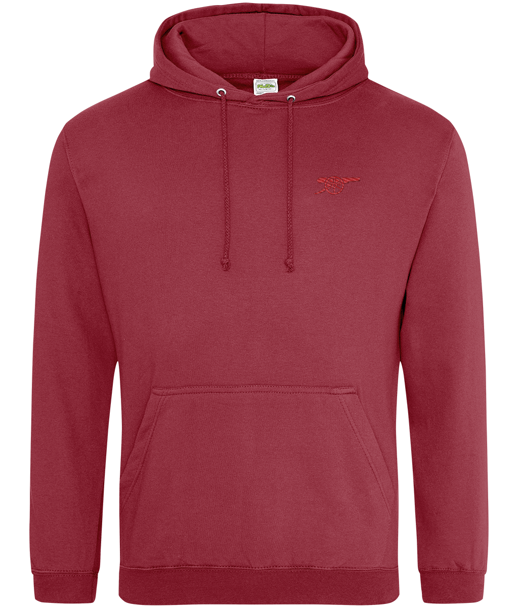 Arsenal Inspired Cannon embroidered Arsenal hoodie in Brick Red, Legends in Thread