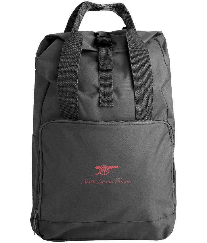 North London Forever embroidered Arsenal roll-top backpack in Black, Legends in Thread
