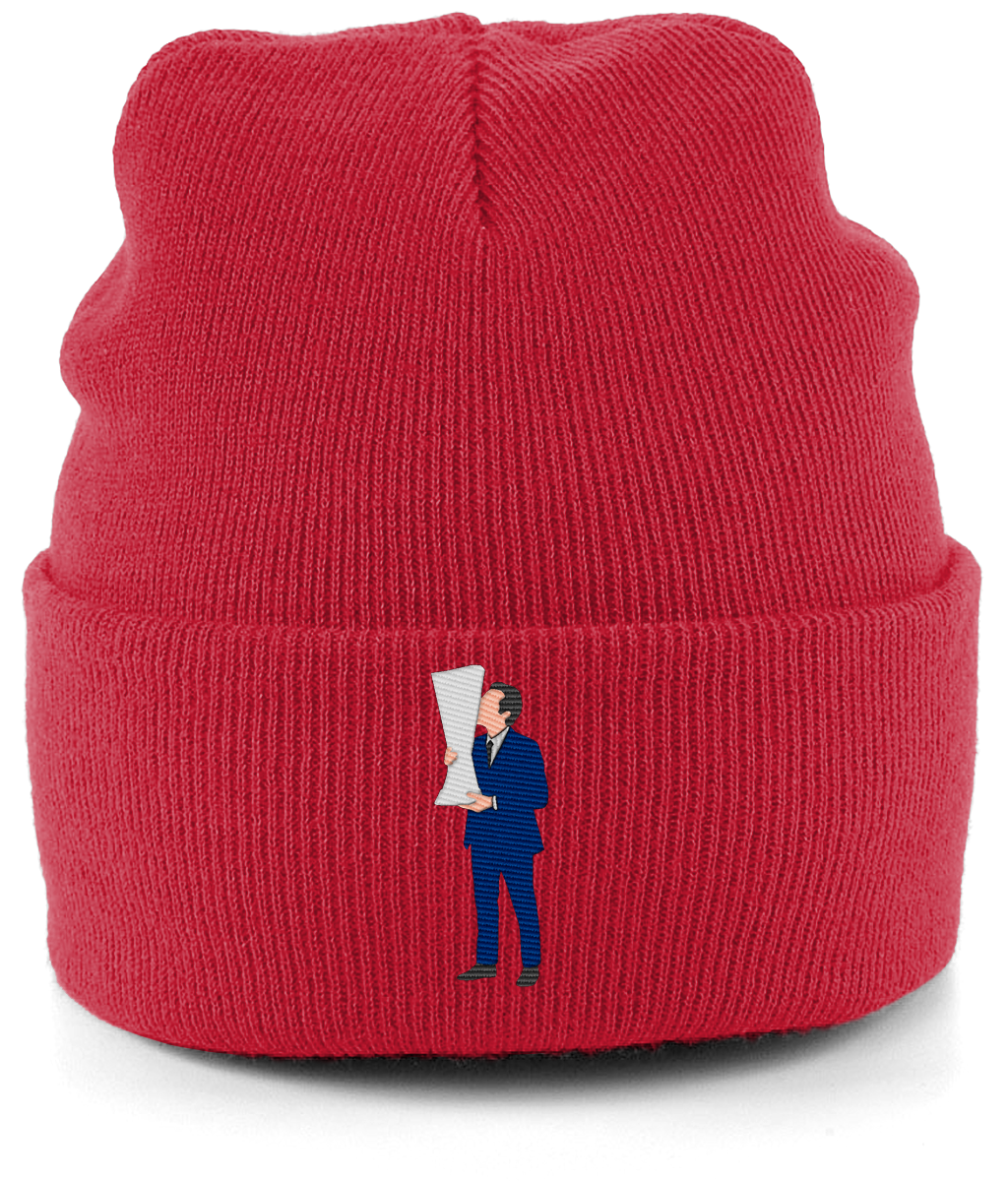 Unai Emery Trophy Kiss embroidered Aston Villa beanie in Classic Red, Legends in Thread