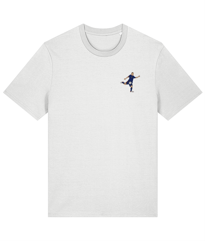 Iniesta World Cup Goal embroidered Spain cotton tee in White, Legends in Thread
