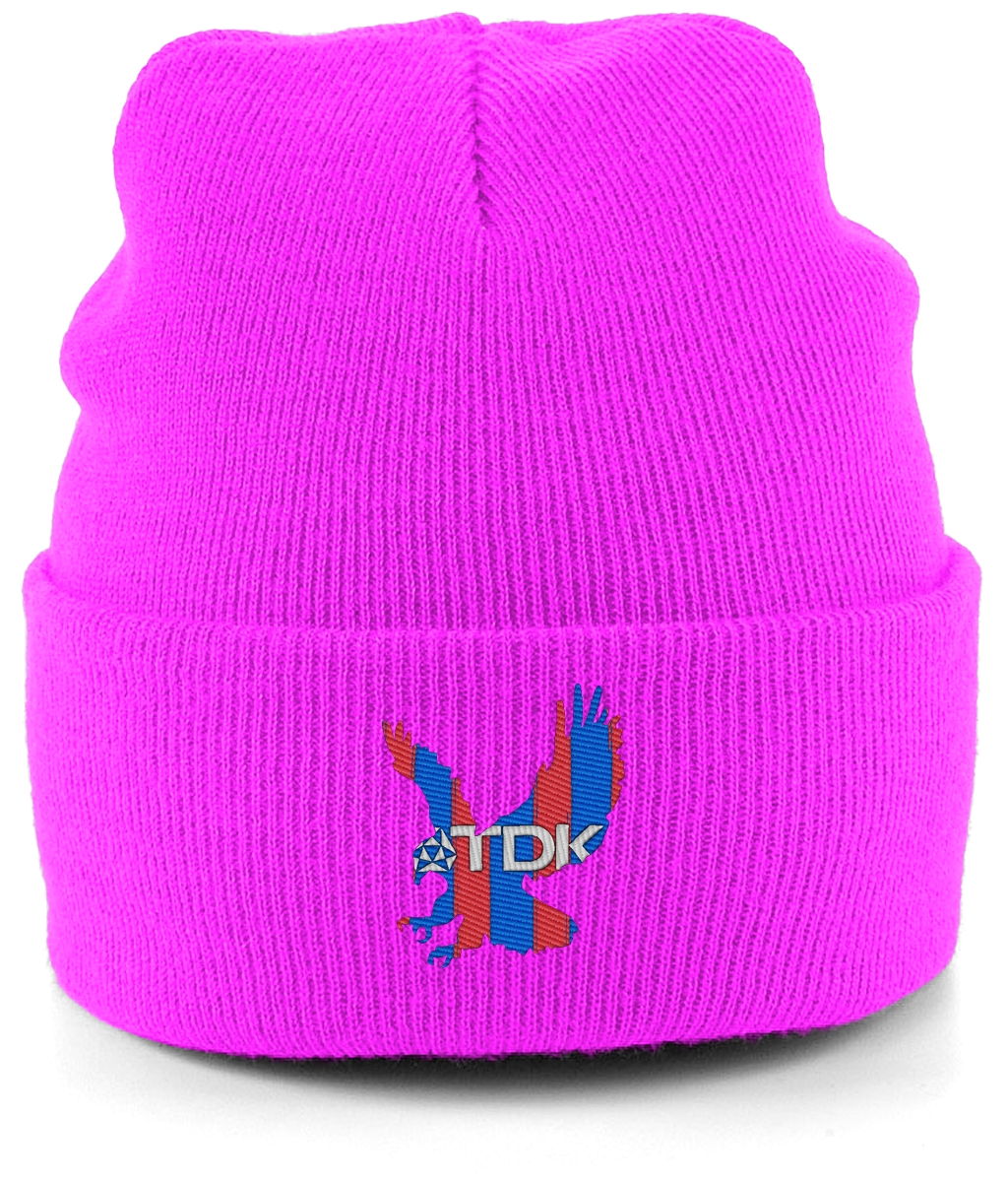 TDK Eagle embroidered Crystal Palace beanie in Fluorescent Pink, Legends in Thread