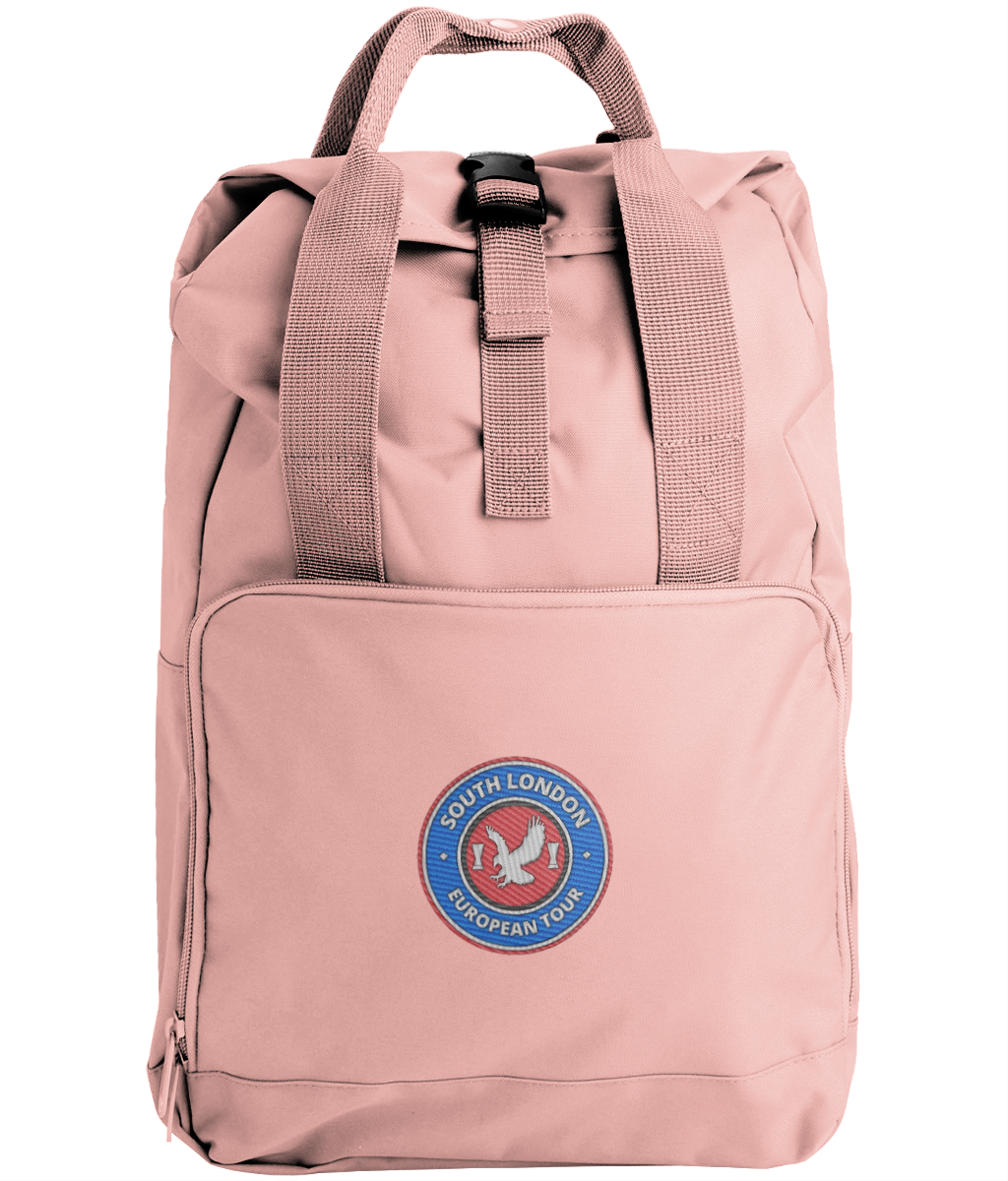 South London European Tour Backpack embroidered Crystal Palace backpack in Blush Pink, Legends in Thread