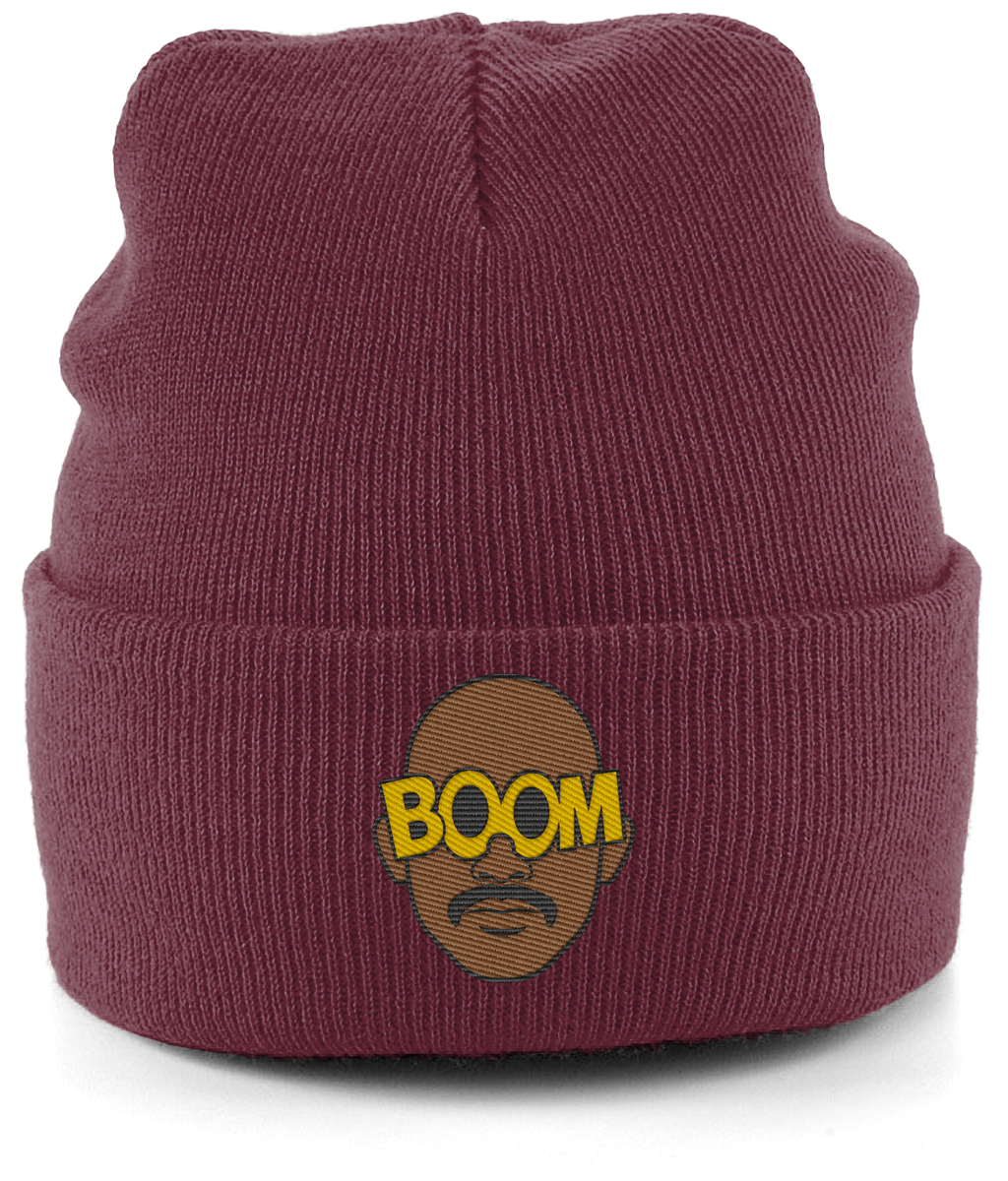Mateta Boom Glasses embroidered Crystal Palace beanie in Burgundy, Legends in Thread