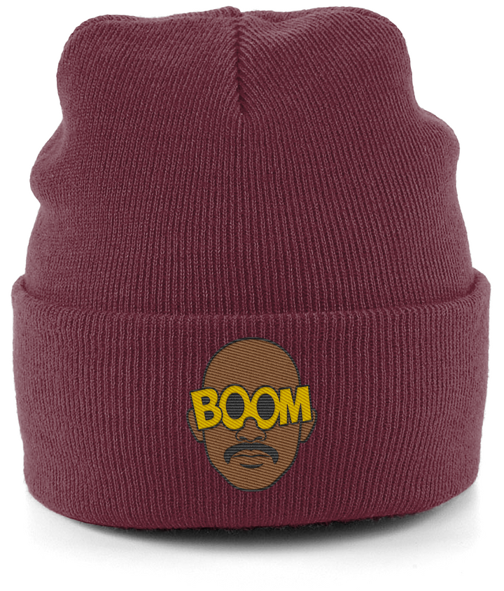 Mateta Boom Glasses embroidered Crystal Palace beanie in Burgundy, Legends in Thread