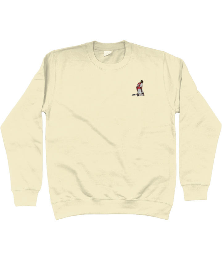 Henry Knee Slide embroidered Arsenal sweatshirt in Vanilla Milkshake, Legends in Thread