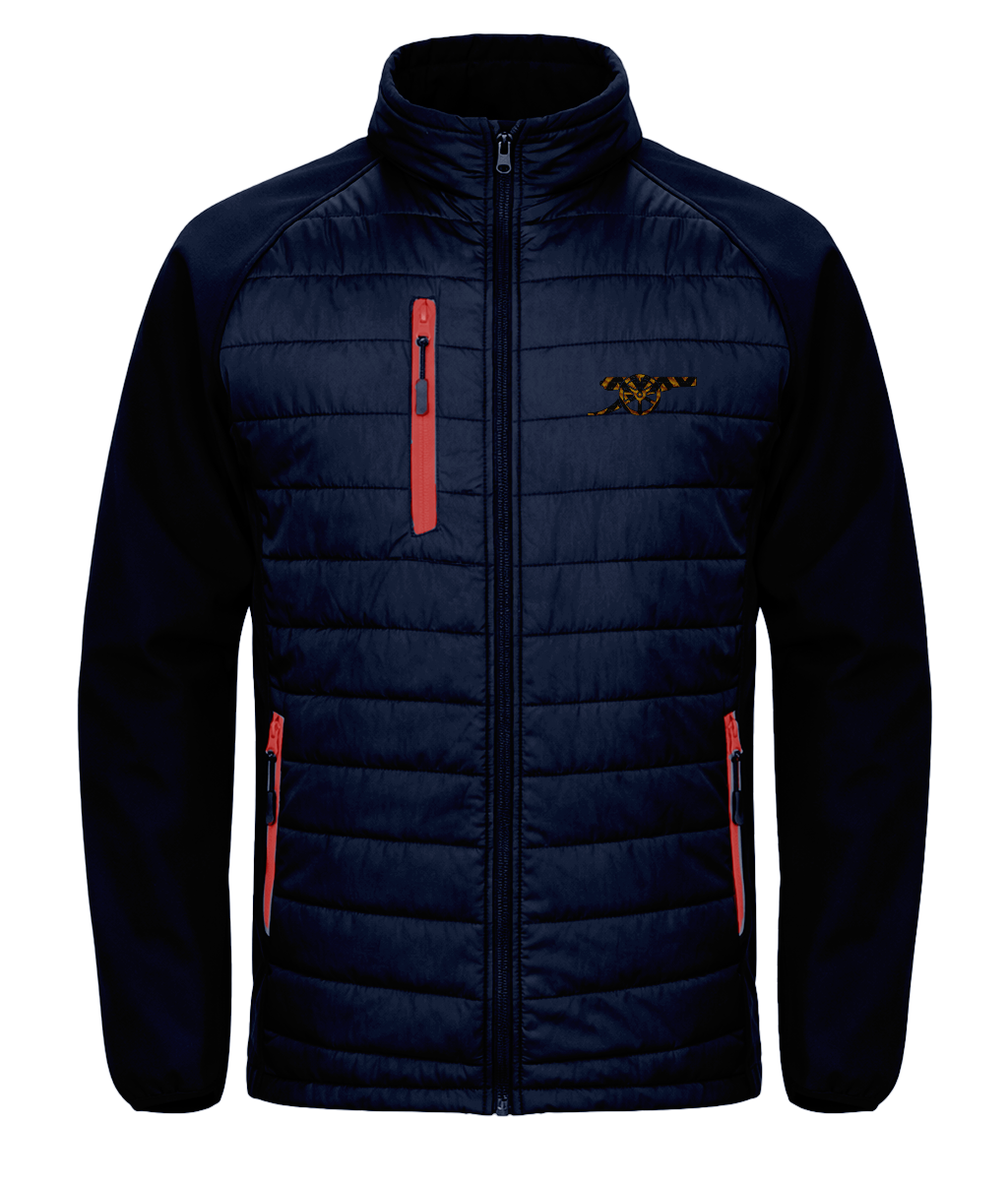 Bruised Banana embroidered Arsenal softshell padded jacket in Navy/Red, Legends in Thread