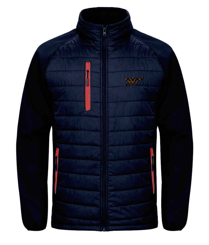 Bruised Banana embroidered Arsenal softshell padded jacket in Navy/Red, Legends in Thread