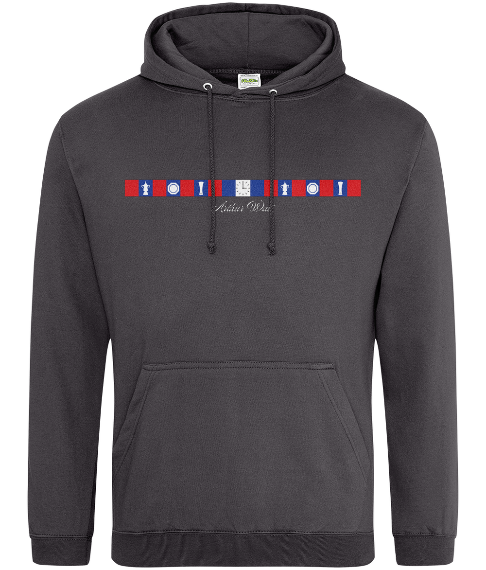 Arthur Wait Fascia Inspired printed Crystal Palace hoodie in Storm Grey, Legends in Thread