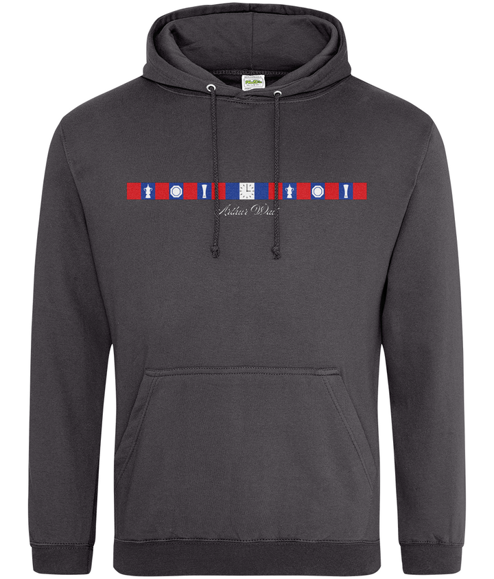Arthur Wait Fascia Inspired printed Crystal Palace hoodie in Storm Grey, Legends in Thread