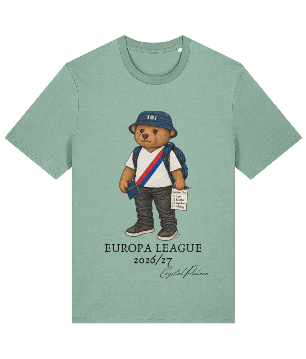 Selby the Bear Europa Tour printed Crystal Palace cotton tee in Aloe, Legends in Thread