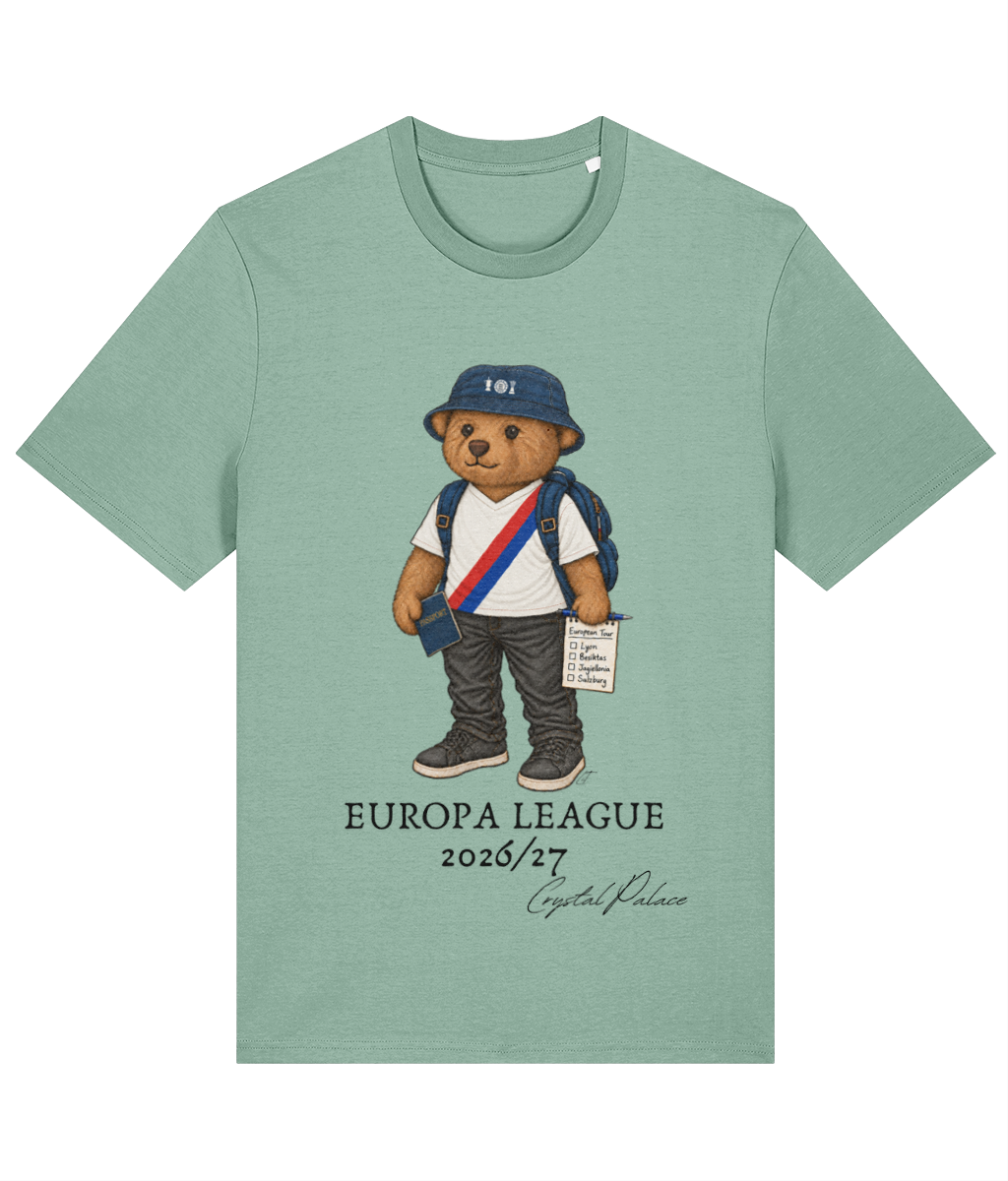 Selby the Bear Europa Tour printed Crystal Palace cotton tee in Aloe, Legends in Thread